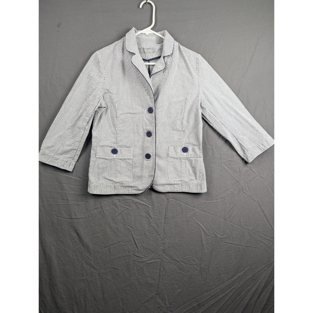 Liz Claiborne Seersucker Blazer Jacket Blue White Striped‎ \ Womens Medium